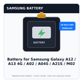 Battery for Samsung Galaxy A12 / A13 4G / A02 / A04S / A21S / M02